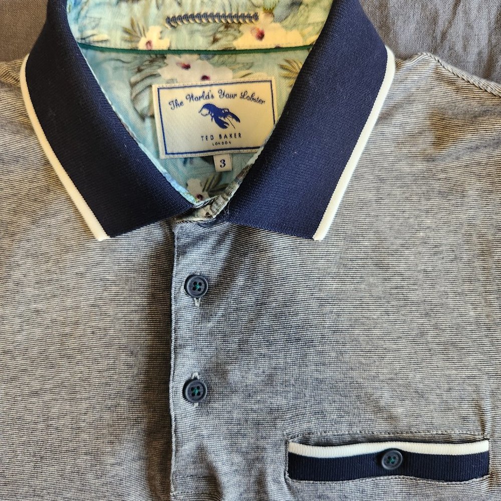 Men's Ted Baker London Short Sleeve Polo / NAVY STRIPE / SIZE 3 (Medium)